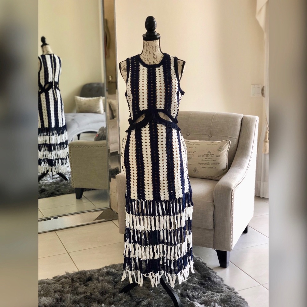 Fashion Nova Medellin Crochet Dress - Navy/White